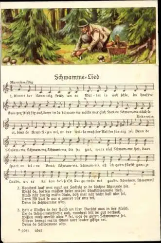 Lied Ak Schwamme Lied, Marschmäßig, Kimmt der Sonntig früh, un es Watter is aah schie