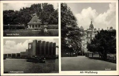 Ak Wolfsburg in Niedersachsen, VW Volkswagen Werk, Schloss, Schloss Pavillon