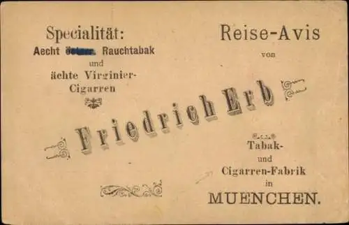 Ak München, Tabak- und Zigarren-Fabrik, Friedrich Erb, Werbung