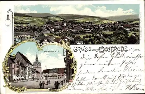 Litho Osterode am Harz, Panorama, Marktplatz