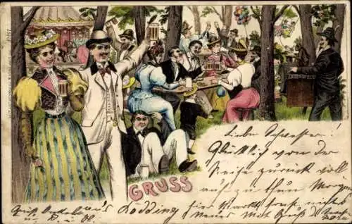 Litho Fest, Feiernde Menschen, Frau mit Bierglas, Karussell