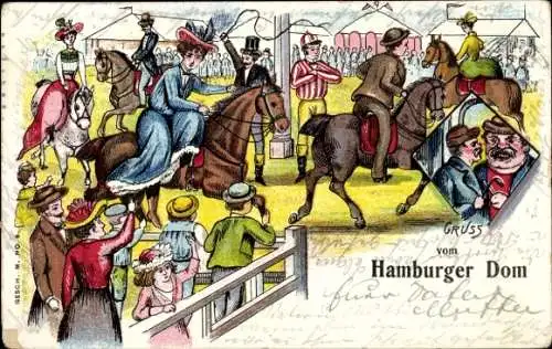 Ak Hamburger Dom, Fest, Menschen zu Pferden, Dressur