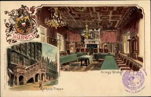 Wappen Litho Lübeck, Rathaus-Treppe, Kriegsstube