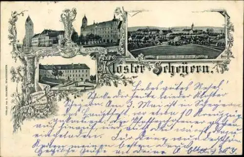 Litho Scheyern in Oberbayern, Stammschloss der Wittelsbacher, Gesamtansicht, Kloster