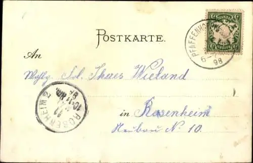 Litho Freising in Oberbayern, Gesamtansicht, Blumen