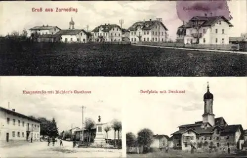 Ak Zorneding in Oberbayern, Hauptstraße, Bichler's Gasthaus, Dorfplatz, Denkmal