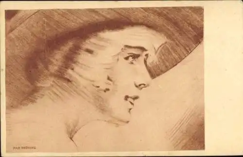 Künstler Ak Brüning, Max, Portrait einer jungen Frau, BlondineHut