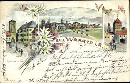 Litho Wangen im Allgäu, Ravensburger Tor, Lindauer Tor