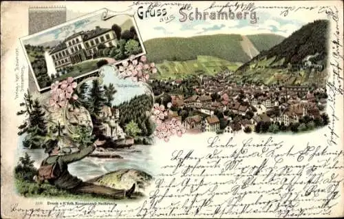 Litho Schramberg im Schwarzwald Baden Württemberg, Teufelsküche, Schloss, Panorama