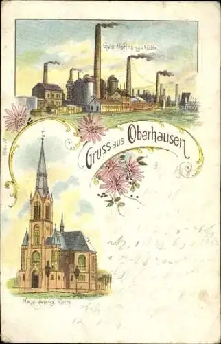 Litho Oberhausen im Ruhrgebiet, Neue evangelische Kirche, Gute Hoffnungshütte