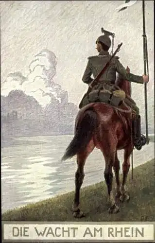 Künstler Ak Fugel, G., Wacht am Rhein, Soldat zu Pferde