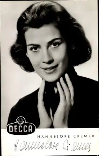 Ak Schauspielerin Hannelore Cremer, Portrait, Autogramm, DECCA