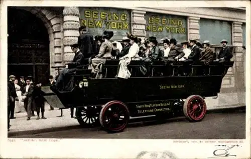 Ak New York, Stadtrundfahrt, Auto, Touristen