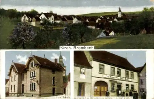 Ak Kirchbrombach Brombachtal Odenwald, Wirtschaft zur Krone, Schule, Totalansicht