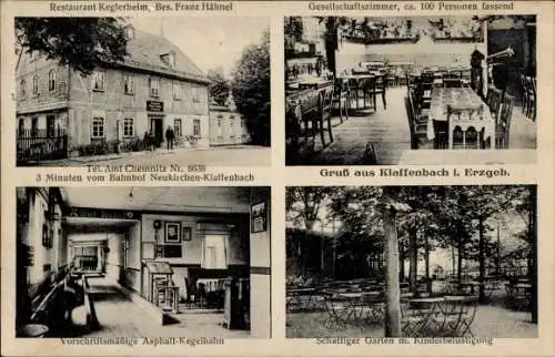 Ak Klaffenbach Chemnitz in Sachsen, Restaurant Keglerheim, Kegelbahn, Innenansicht