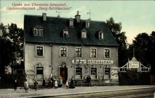 Ak Altendorf Chemnitz in Sachsen, Gartenrestaurant Burg-Schlösschen