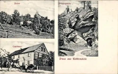 Ak Lichtenstein Pfarrweisach in Unterfranken, Felspartie, Ruine, Gasthaus