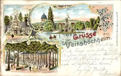 Litho Veitshöchheim in Unterfranken, Pegasus-Gruppe, Orpheus-Gruppe, Hofgarten-Restaurant