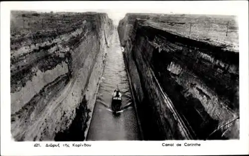 Ak Korinth Griechenland, Dampfer passiert Kanal, Vogelschau