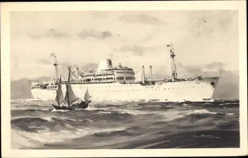 Künstler Ak MM Dampfer Laos, Messageries Maritimes