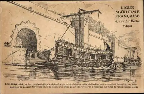 Künstler Ak Segelschiff, Hafen, Assyrisches Reich