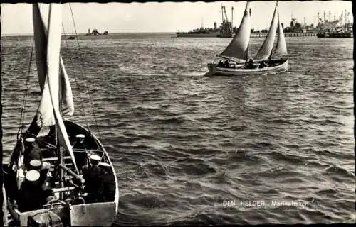 Ak Den Helder, Kriegshafen, Kriegsschiff, Segelboot