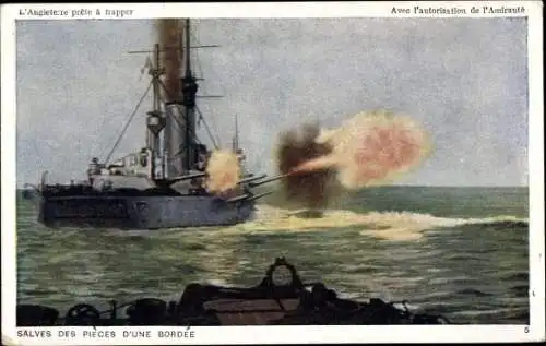 Ak Britisches Kriegsschiff, Kanonensalven