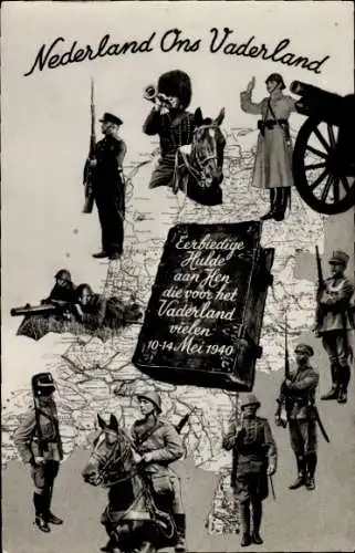 Landkarten Ak Niederländische Soldaten in Uniformen, Kanone, Patriotik
