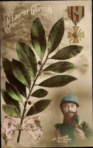 Ak Belgischer Soldat, Lorbeer, Orden