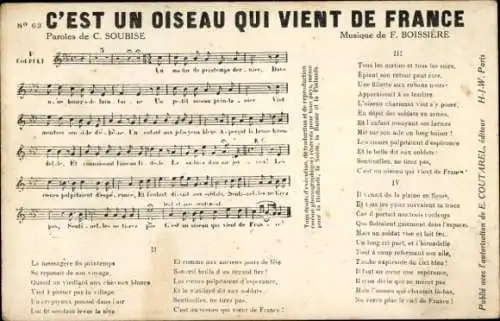 Lied Ak C'est un oiseau qui vient de France, C. Soubise, F. Boissière