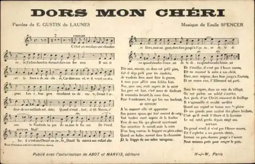 Lied Ak Dors mon Cheri, E. Gustin de Launes, Emile Spencer