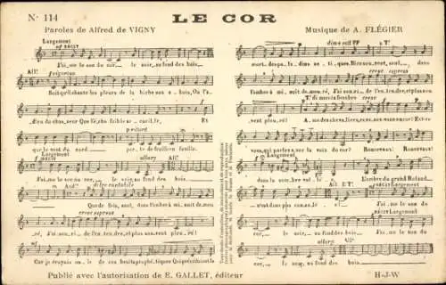 Lied Ak Le Cor, Paroles de Alfred de Vigny, Musique de A. Flégier