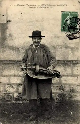 Ak En Morvan, Joueur de vielle, Mann in französischer Tracht, Drehleier, Musikinstrument