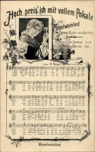 Lied Ak Moselweinlied, Hoch preis ich mit vollem Pokale, Emmy Rüden von Spillner