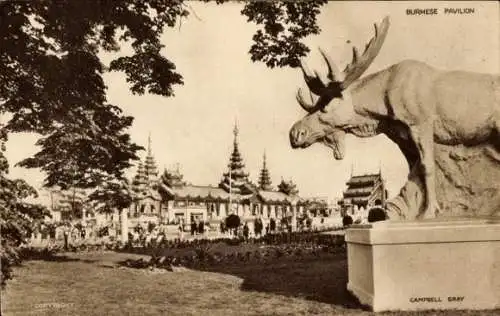 Ak Wembley London England, British Empire Exhibition 1924, Burmese Pavilion, Elch