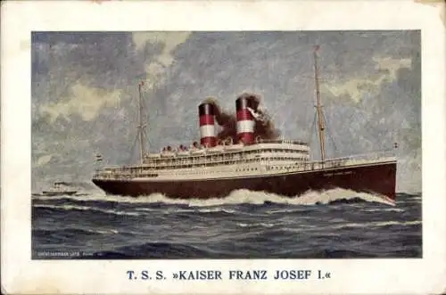 Künstler Ak Dampfer TSS Kaiser Franz Josef I., Austro Americana, Österreichischer Lloyd