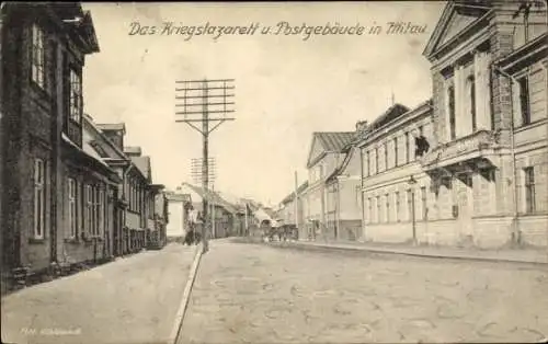 Ak Jelgava Mitau Lettland, Kriegslazarett, Postgebäude