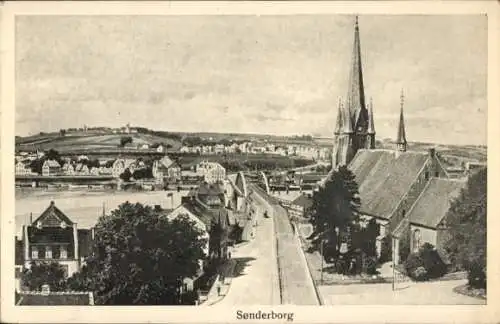 Ak Sønderborg Sönderborg Dänemark, Teilansicht, Kirche, Brücke