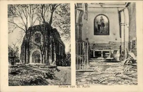 Ak Saint Aurin Somme, Kirche, zerstörter Innenraum