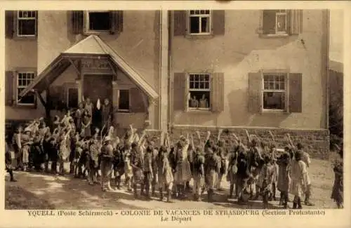 Ak Yquell La Broque Vorbruck Elsass Bas Rhin, Colonie de Vacances de Strasbourg, Le Depart
