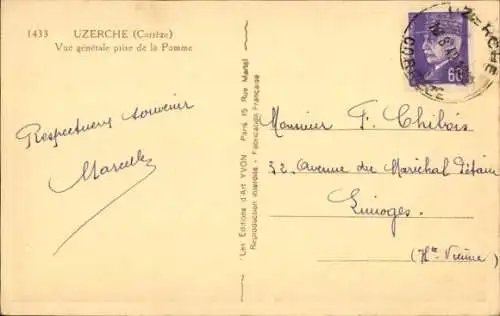 Ak Uzerche Corrèze, vue generale prise de la Pomme