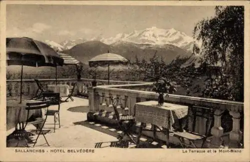 Ak Sallanches Haute Savoie, Hotel Belvedere, La Terrasse, le Mont-Blanc
