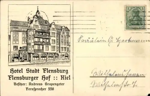 Künstler Ak Kiel, Hotel Stadt Flensburg, Flensburger Hof