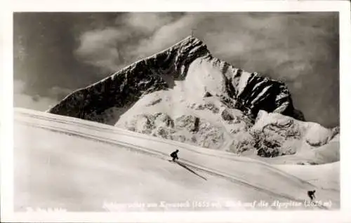 Ak Garmisch Partenkirchen in Oberbayern, Alpspitze, Kreuzeck, Skifahrer