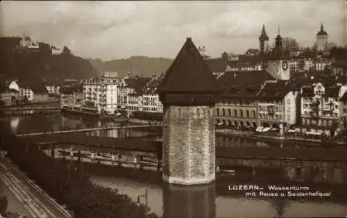 Ak Luzern Stadt Schweiz, Wasserturm, Reuss, Seidenhofquai