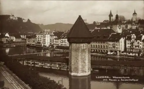 Ak Luzern Stadt Schweiz, Wasserturm, Reuss, Seidenhofquai