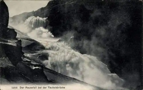 Ak Göschenen Kanton Uri, Schöllenen, Reussfall bei der Teufelsbrücke