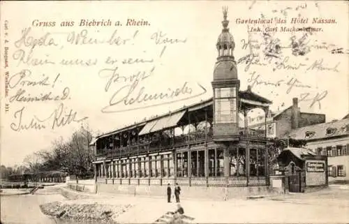Ak Biebrich am Rhein Wiesbaden, Gartenlokal des Hotel Nassau