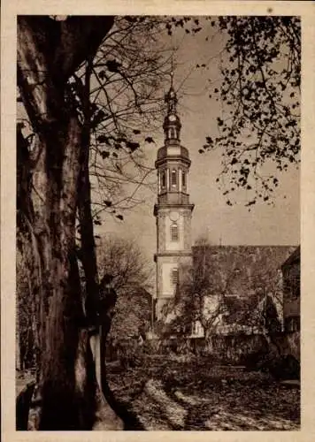 Ak Offenburg Ortenaukreis, Stadtkirche, Feld, Baum