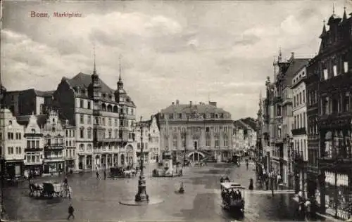Ak Bonn am Rhein, Marktplatz, Rathaus, Kutschen